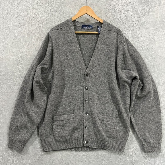 John Ashford Sweater Men's Large Lambswool Cardigan Pockets Vintage‎ 90s Grandpa